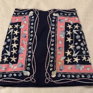 Talbots Navy and Pink Embroidered Mini Skirt